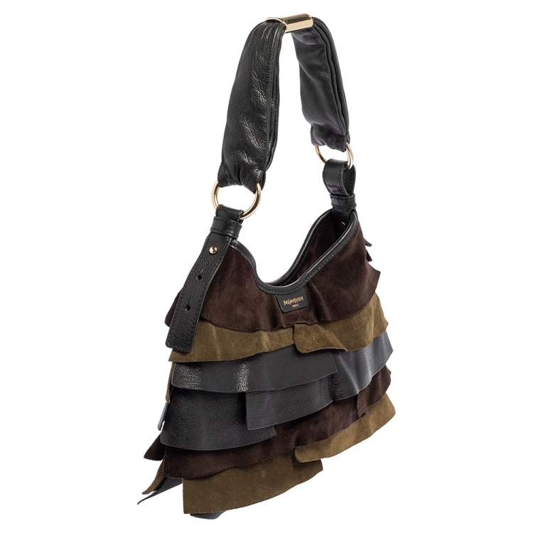 Pre Owned Saint Laurent Tricolor Leather And  Suede  St.Tropez Hobo