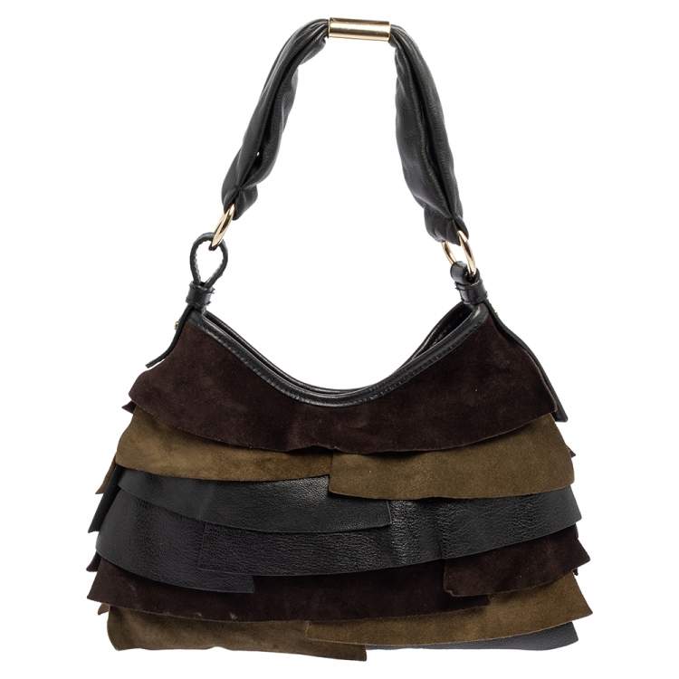 Pre Owned Saint Laurent Tricolor Leather And  Suede  St.Tropez Hobo