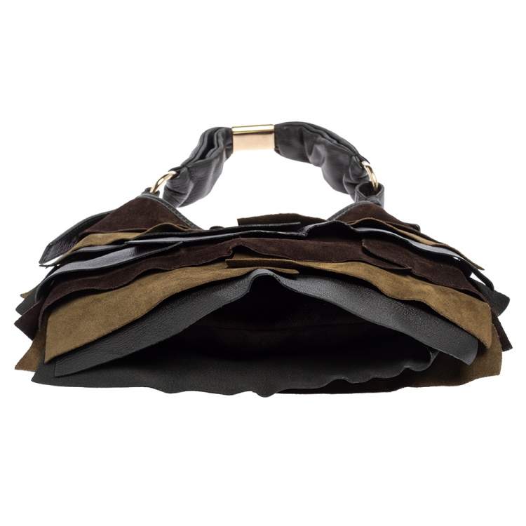 Pre Owned Saint Laurent Tricolor Leather And  Suede  St.Tropez Hobo