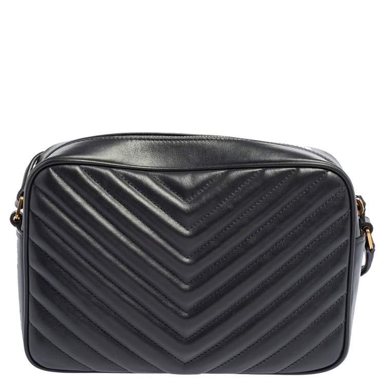 Pre Owned Saint Laurent Grey Matelasse Leather Monogram Lou Camera Crossbody Bag