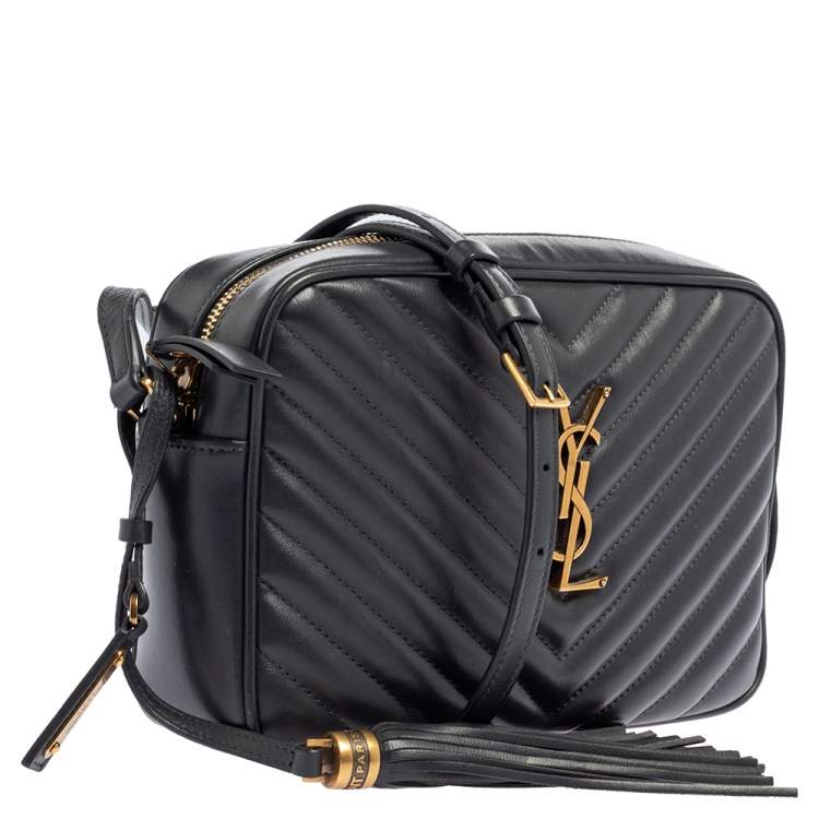 Pre Owned Saint Laurent Grey Matelasse Leather Monogram Lou Camera Crossbody Bag