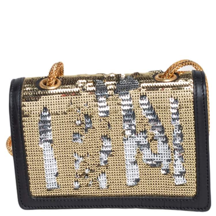 Pre Owned Saint Laurent Gold/Silver Sequin and Croc Embossed Leather Mini Betty Shoulder Bag