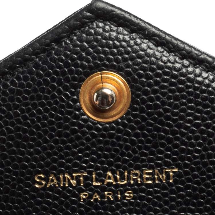 Pre Owned Saint Laurent Black Matelassé Leather Monogram Envelope Wallet on Chain