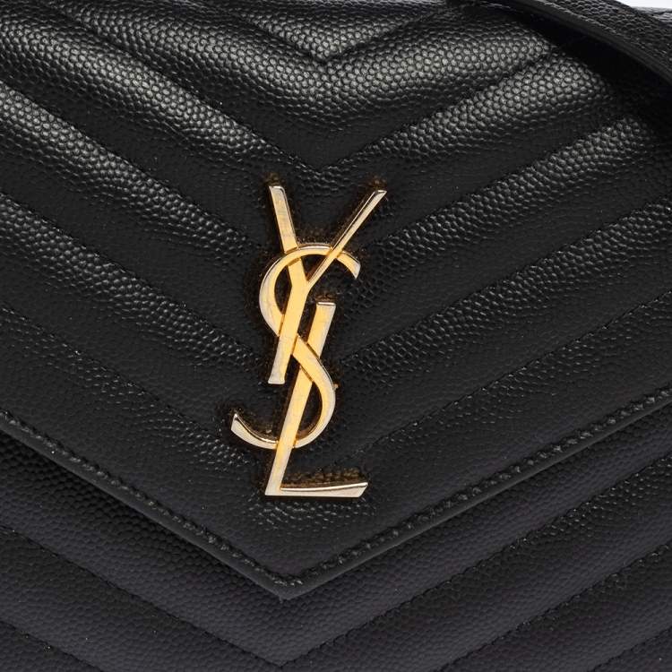 Pre Owned Saint Laurent Black Matelassé Leather Monogram Envelope Wallet on Chain