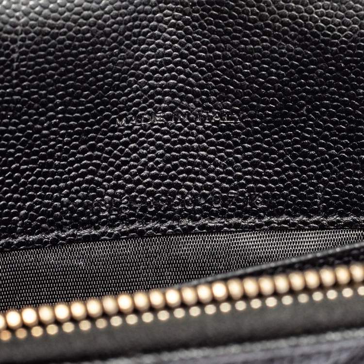 Pre Owned Saint Laurent Black Matelassé Leather Monogram Envelope Wallet on Chain