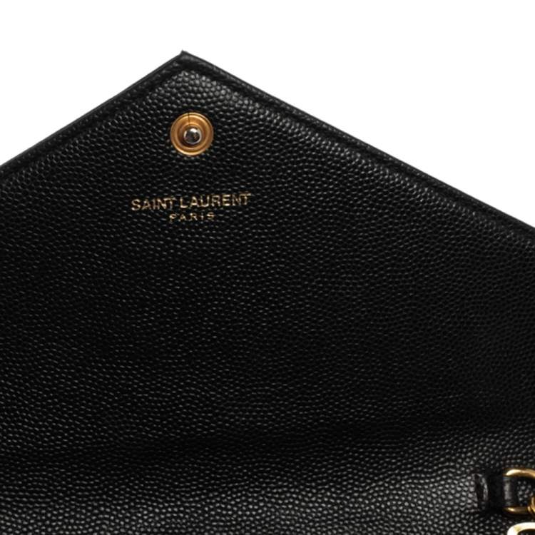 Pre Owned Saint Laurent Black Matelassé Leather Monogram Envelope Wallet on Chain