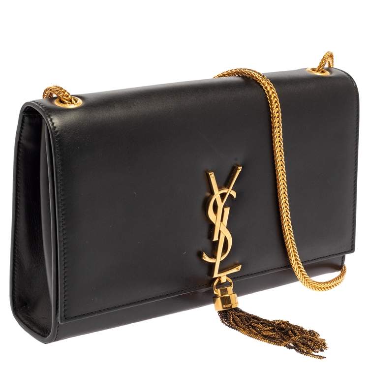 Pre Owned Saint Laurent Black Leather Medium Kate Tassel Shoulder Bag