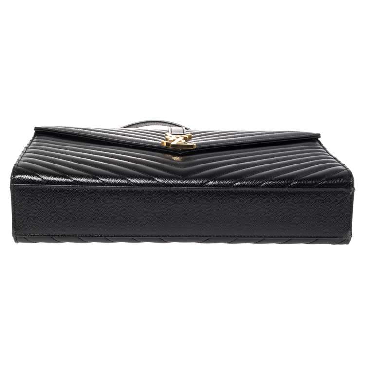 Pre Owned Saint Laurent Black Matelassé Leather Large Cassandre Flap Shoulder Bag