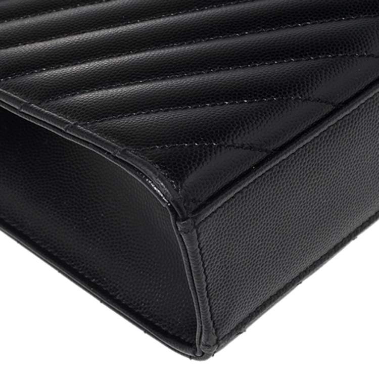 Pre Owned Saint Laurent Black Matelassé Leather Large Cassandre Flap Shoulder Bag