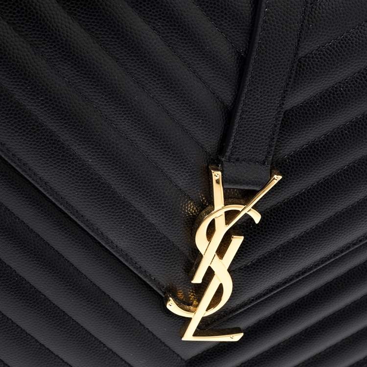 Pre Owned Saint Laurent Black Matelassé Leather Large Cassandre Flap Shoulder Bag