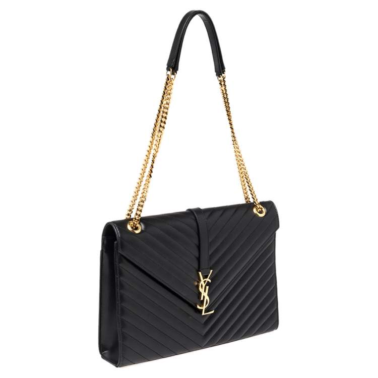 Pre Owned Saint Laurent Black Matelassé Leather Large Cassandre Flap Shoulder Bag