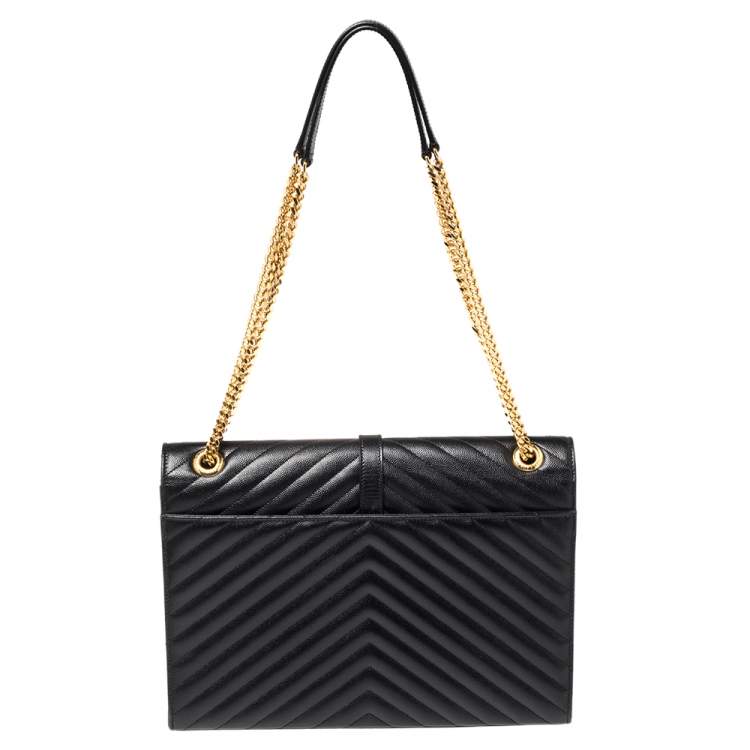 Pre Owned Saint Laurent Black Matelassé Leather Large Cassandre Flap Shoulder Bag