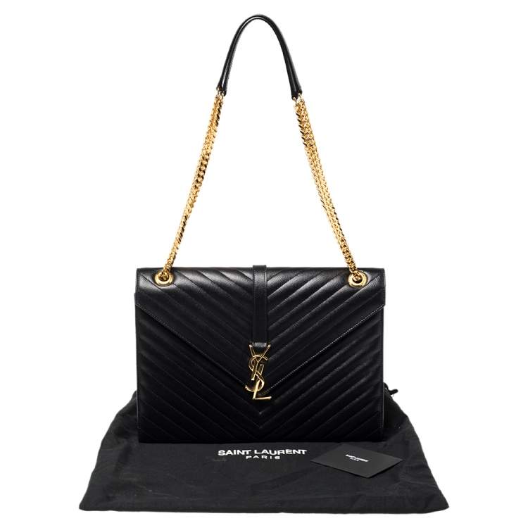 Pre Owned Saint Laurent Black Matelassé Leather Large Cassandre Flap Shoulder Bag