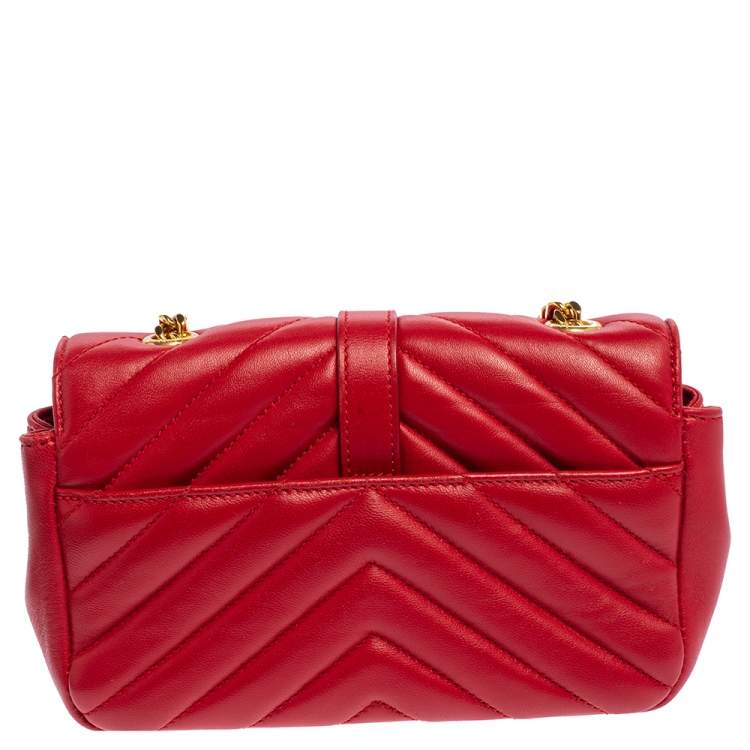 Pre Owned Saint Laurent Red Leather Classic Baby Monogram Chain Bag