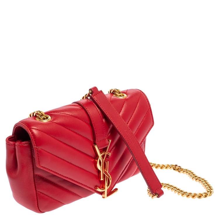 Pre Owned Saint Laurent Red Leather Classic Baby Monogram Chain Bag