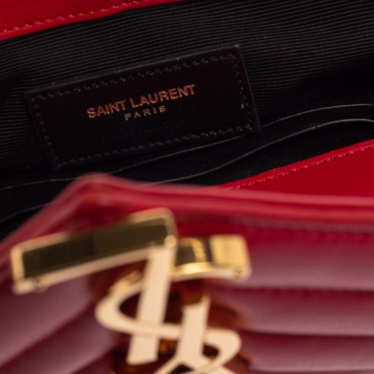 Pre Owned Saint Laurent Red Leather Classic Baby Monogram Chain Bag