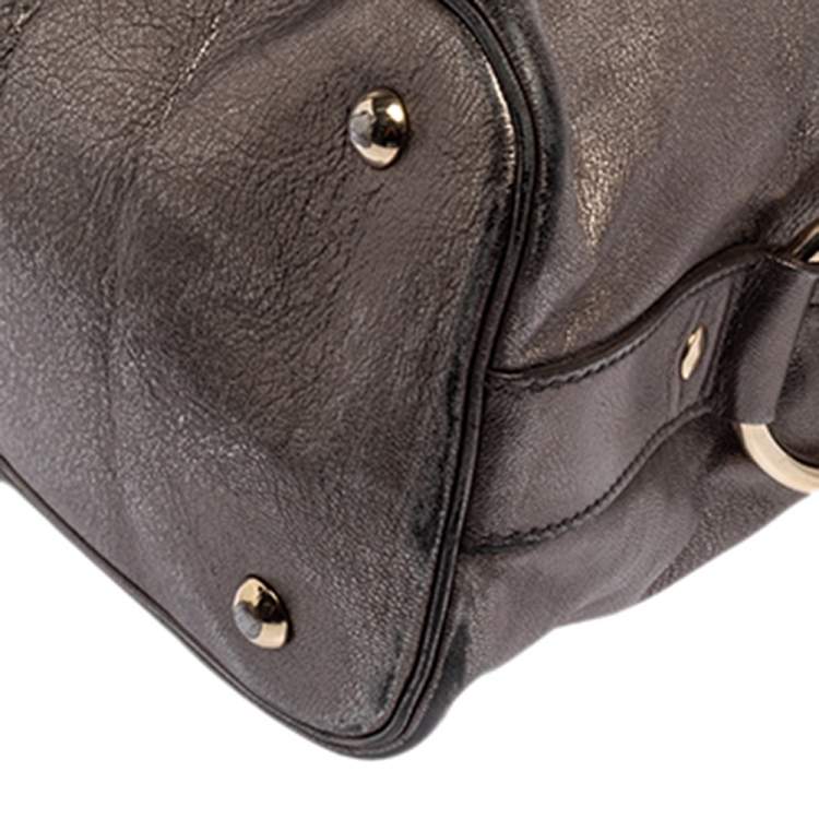 Pre Owned Saint Laurent Paris Metallic Grey Leather Medium Muse Tote
