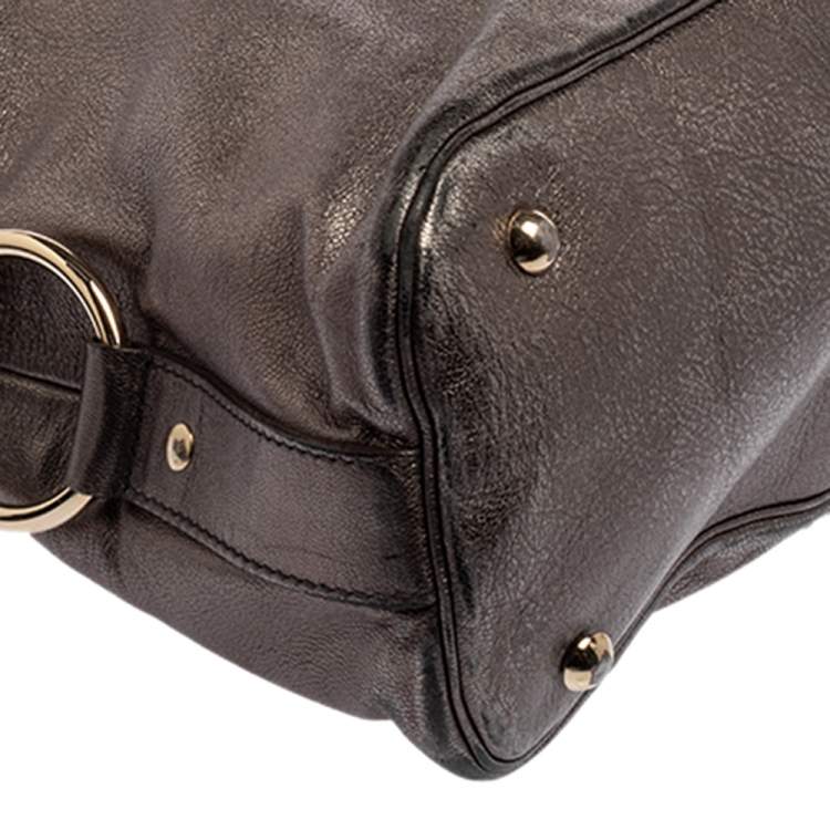 Pre Owned Saint Laurent Paris Metallic Grey Leather Medium Muse Tote
