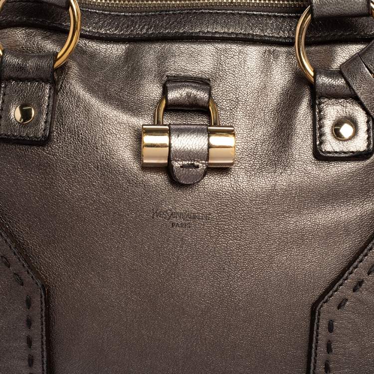 Pre Owned Saint Laurent Paris Metallic Grey Leather Medium Muse Tote