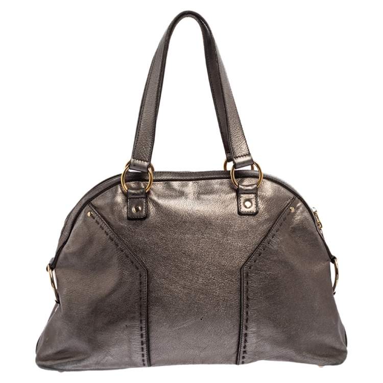 Pre Owned Saint Laurent Paris Metallic Grey Leather Medium Muse Tote
