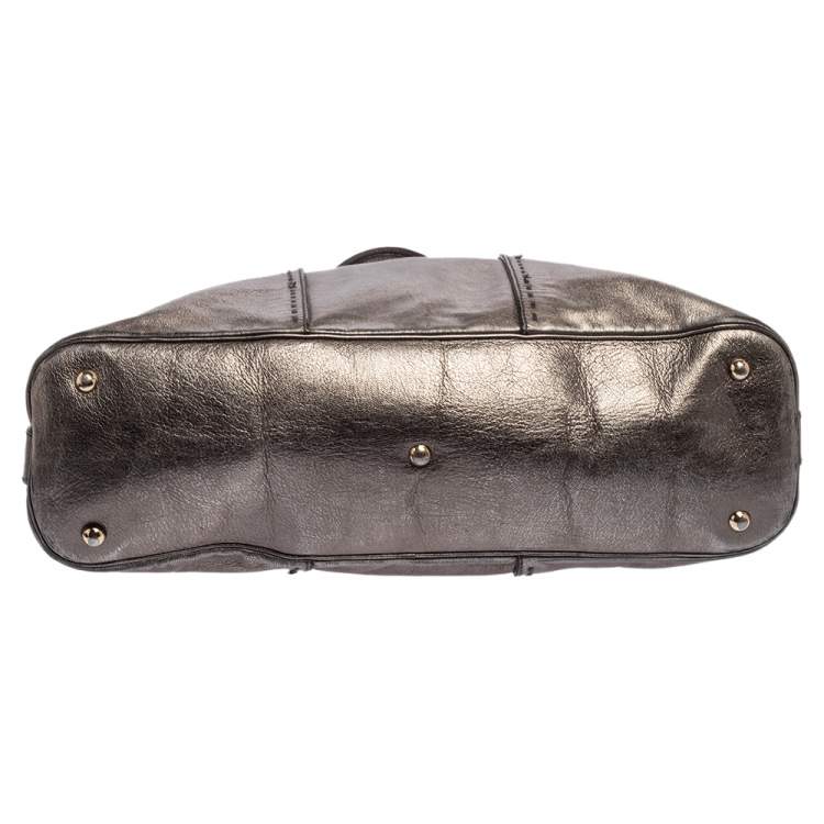 Pre Owned Saint Laurent Paris Metallic Grey Leather Medium Muse Tote