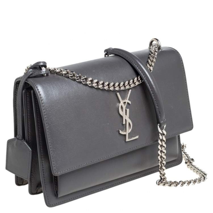 Pre Owned Saint Laurent Grey Leather Medium Sunset Shoulder Bag