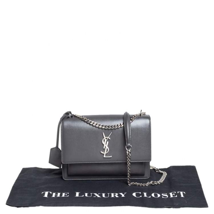 Pre Owned Saint Laurent Grey Leather Medium Sunset Shoulder Bag
