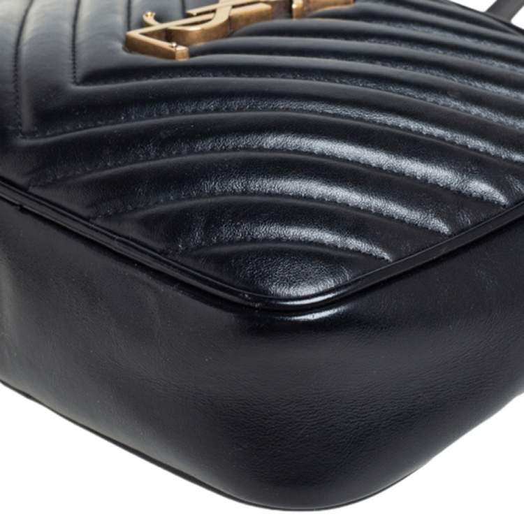 Pre Owned Saint Laurent Black Matelassé Leather Monogram Lou Camera Crossbody Bag