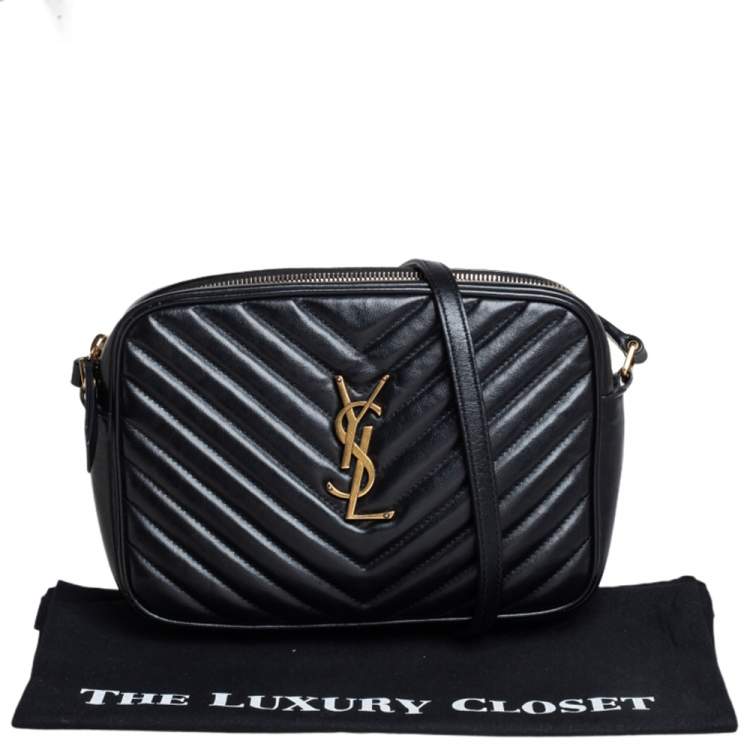 Pre Owned Saint Laurent Black Matelassé Leather Monogram Lou Camera Crossbody Bag