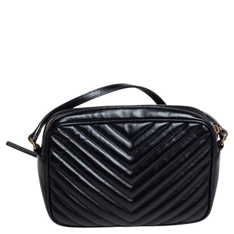 Pre Owned Saint Laurent Black Matelassé Leather Monogram Lou Camera Crossbody Bag