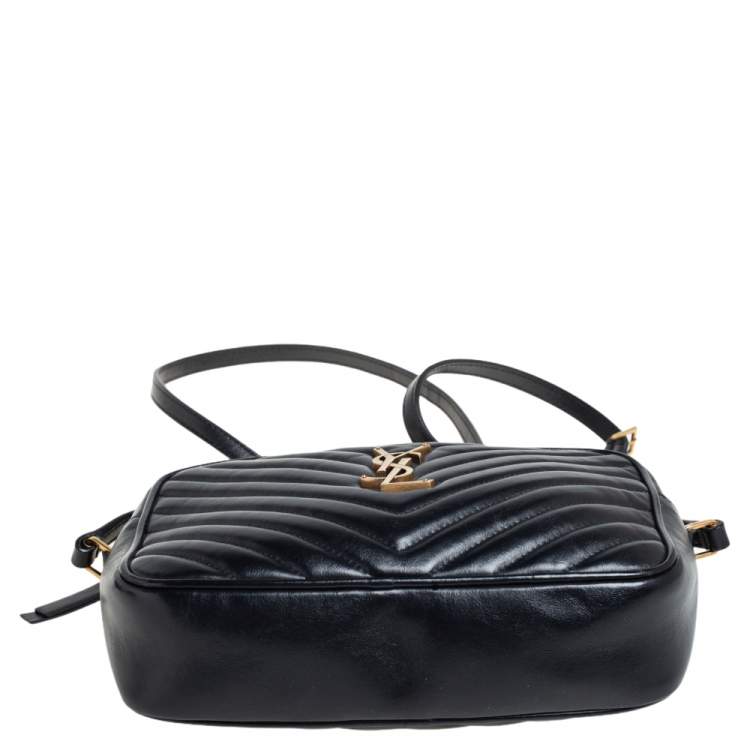 Pre Owned Saint Laurent Black Matelassé Leather Monogram Lou Camera Crossbody Bag