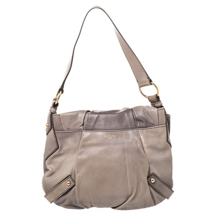 Pre Owned Saint Laurent Grey Leather Bow Shoulder Bag