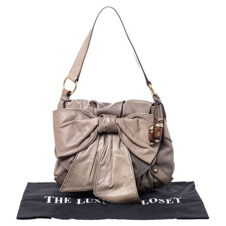 Pre Owned Saint Laurent Grey Leather Bow Shoulder Bag