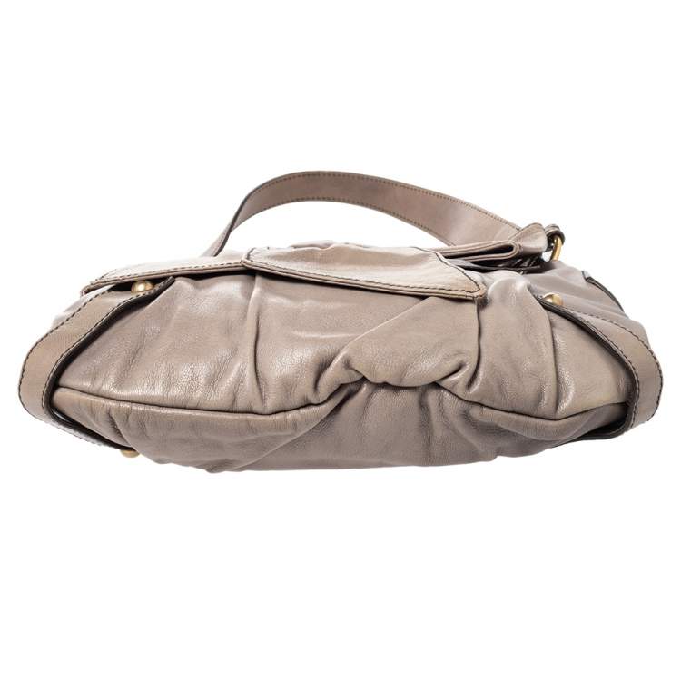 Pre Owned Saint Laurent Grey Leather Bow Shoulder Bag