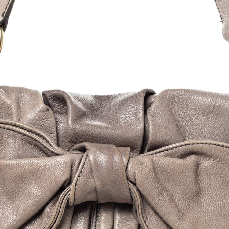 Pre Owned Saint Laurent Grey Leather Bow Shoulder Bag