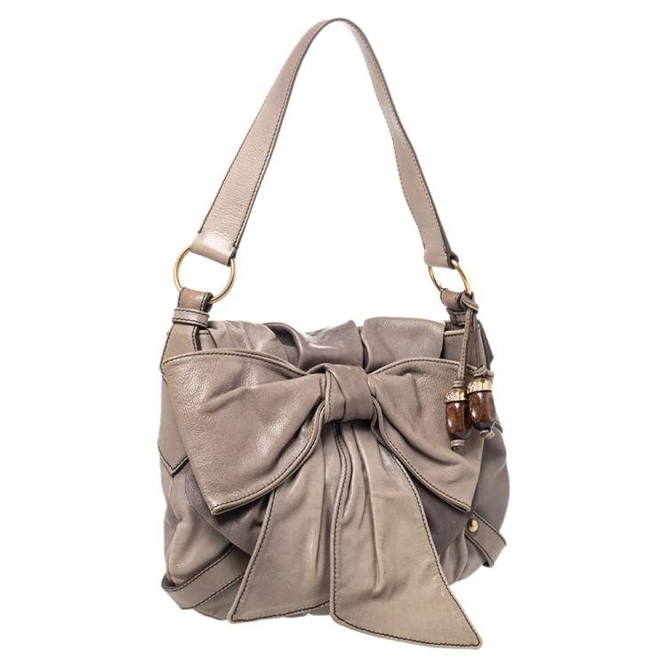 Pre Owned Saint Laurent Grey Leather Bow Shoulder Bag