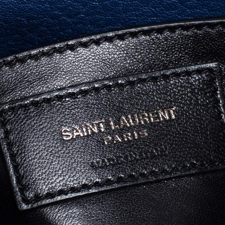 Pre Owned Saint Laurent Blue Matelassé Leather Medium College Top Handle Bag