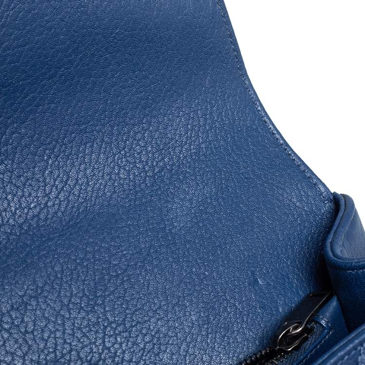 Pre Owned Saint Laurent Blue Matelassé Leather Medium College Top Handle Bag