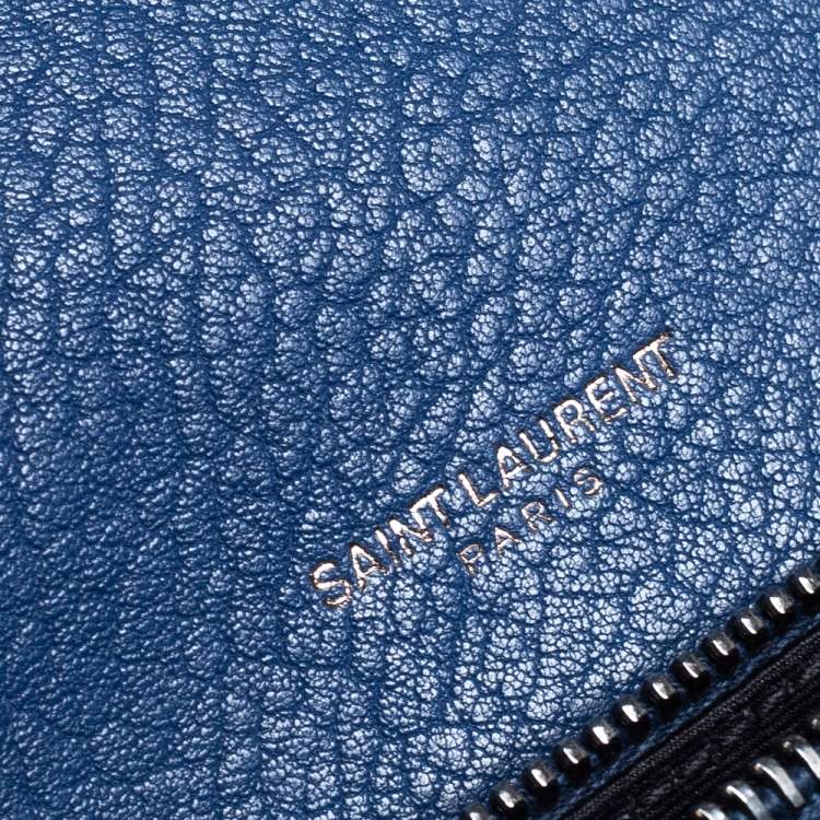 Pre Owned Saint Laurent Blue Matelassé Leather Medium College Top Handle Bag