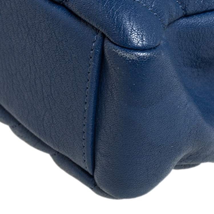 Pre Owned Saint Laurent Blue Matelassé Leather Medium College Top Handle Bag