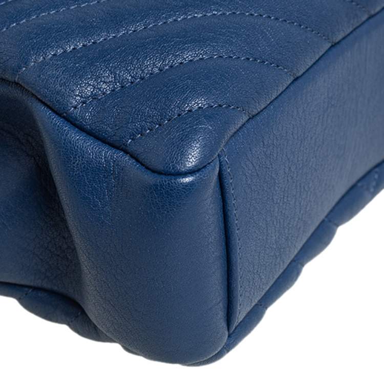 Pre Owned Saint Laurent Blue Matelassé Leather Medium College Top Handle Bag