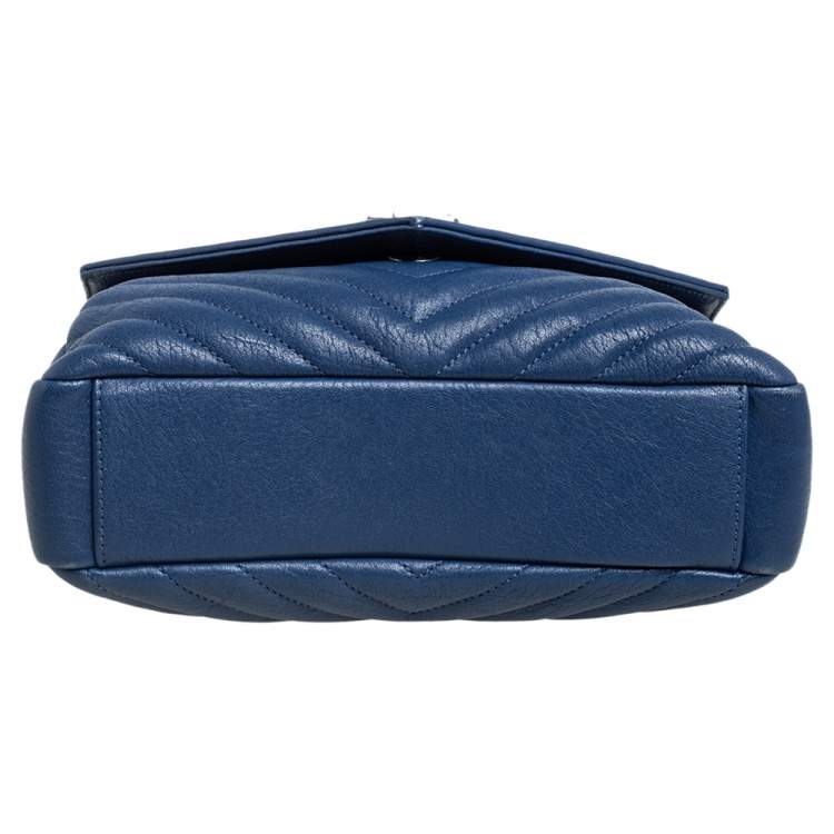 Pre Owned Saint Laurent Blue Matelassé Leather Medium College Top Handle Bag