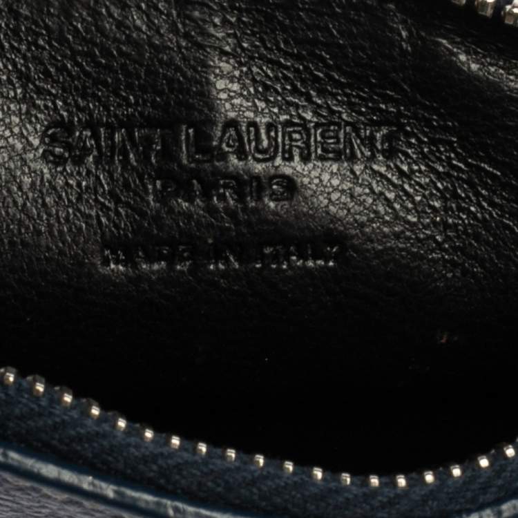 Pre Owned Saint Laurent Grained Blue Leather Fragments Card Holder