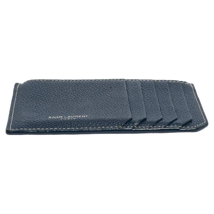 Pre Owned Saint Laurent Grained Blue Leather Fragments Card Holder