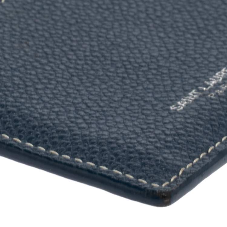 Pre Owned Saint Laurent Grained Blue Leather Fragments Card Holder