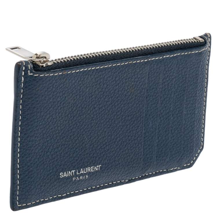 Pre Owned Saint Laurent Grained Blue Leather Fragments Card Holder