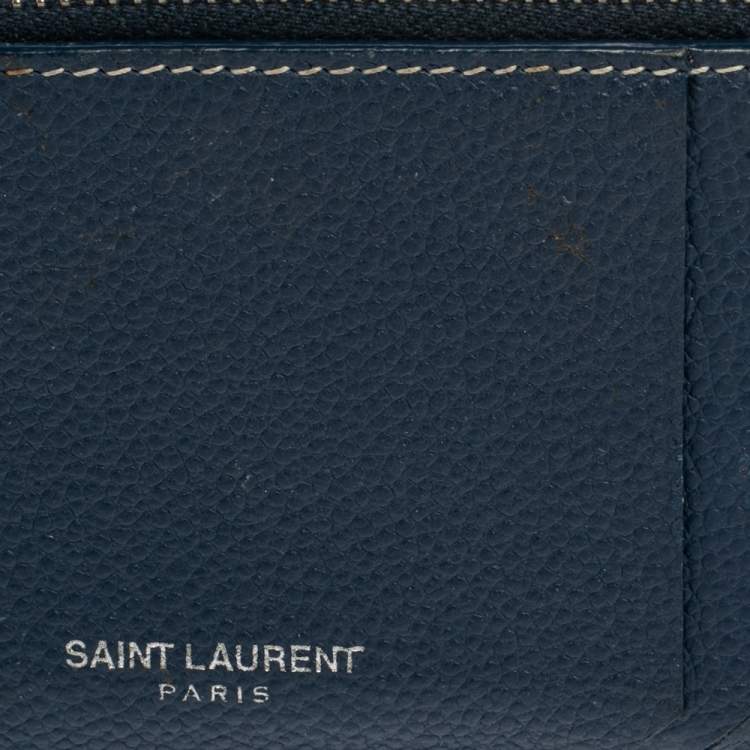 Pre Owned Saint Laurent Grained Blue Leather Fragments Card Holder
