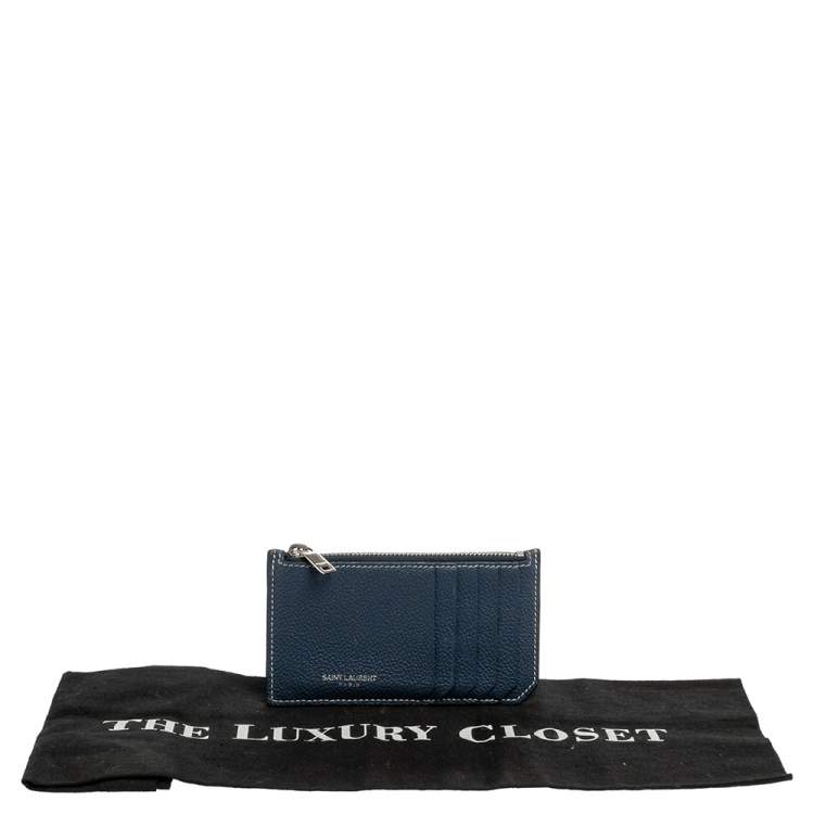 Pre Owned Saint Laurent Grained Blue Leather Fragments Card Holder