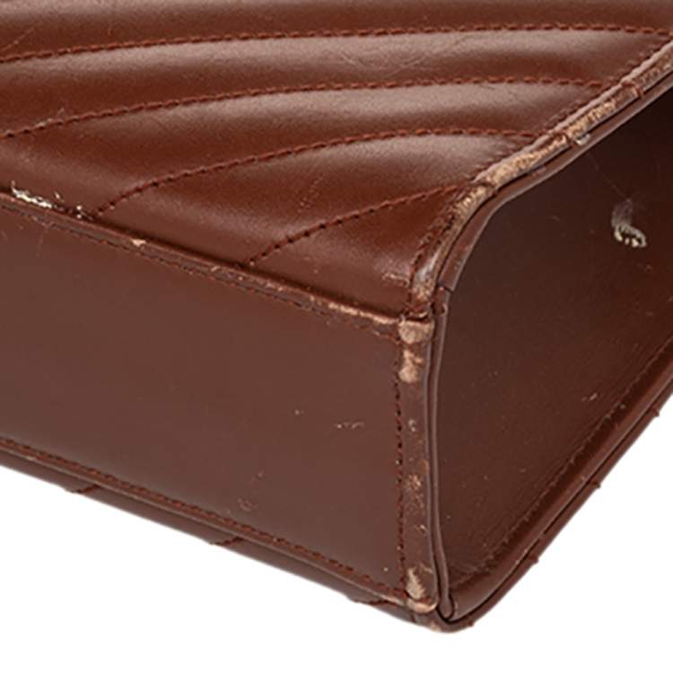 Pre Owned Saint Laurent Brown Leather Large Cassandre Flap Shoulder Bag 