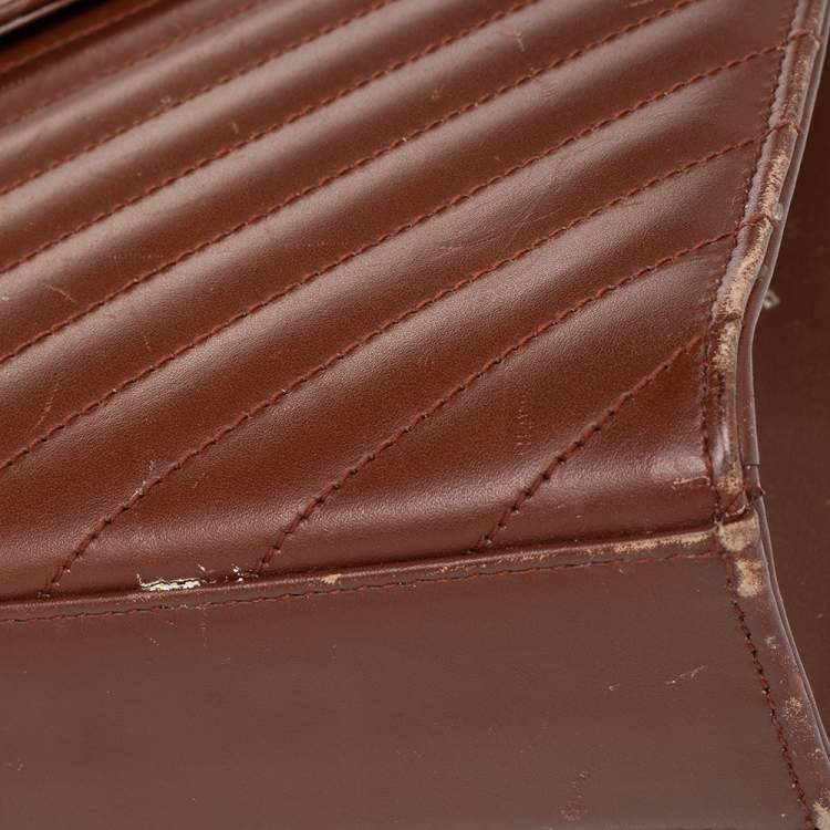 Pre Owned Saint Laurent Brown Leather Large Cassandre Flap Shoulder Bag 